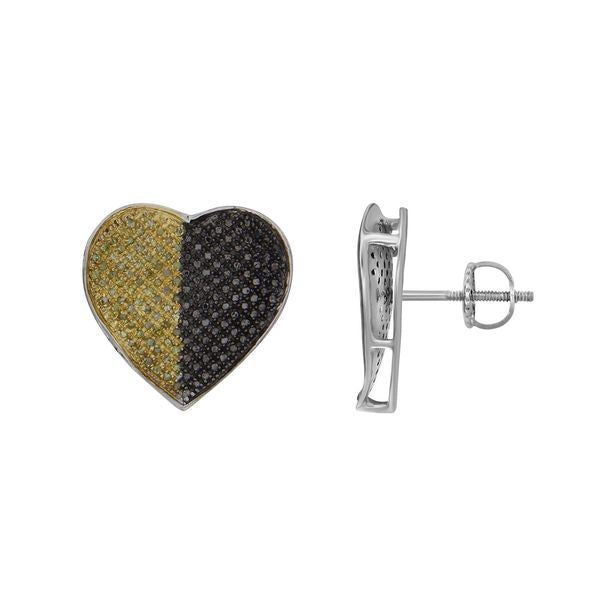 LADIES EARRINGS 1/2 CT BLACK/CANARY ROUND DIAMOND SILVER