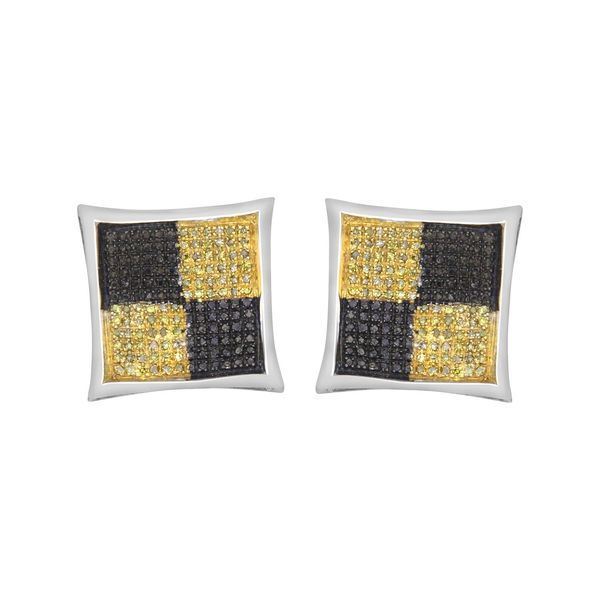 LADIES EARRINGS 1/2 CT BLACK/CANARY ROUND DIAMOND SILVER