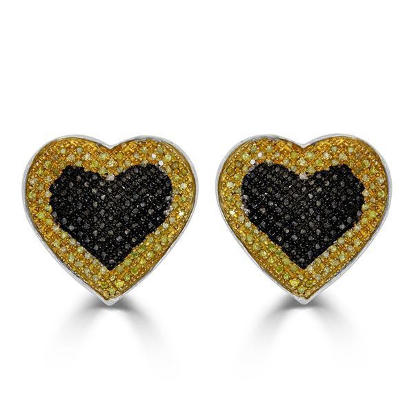 LADIES EARRINGS 1/2 CT BLACK/CANARY ROUND DIAMOND SILVER