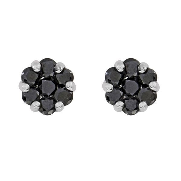 LADIES EARRINGS 3/4 CT BLACK ROUND DIAMOND SILVER