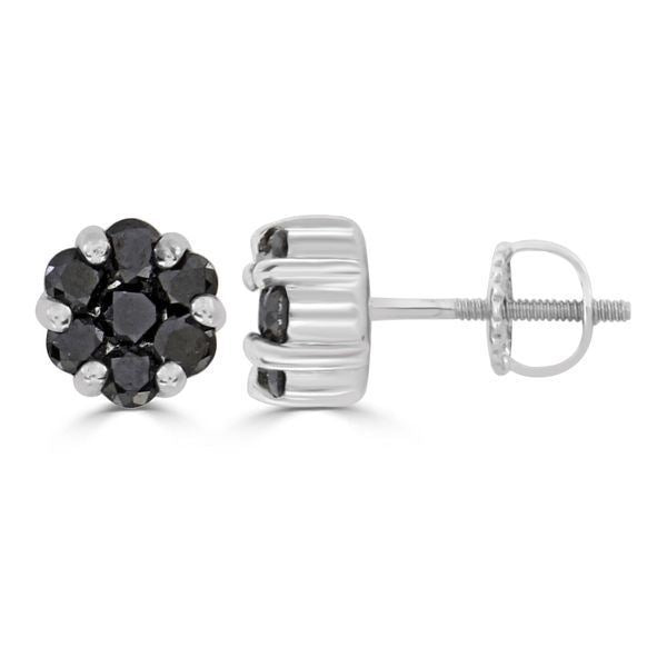 LADIES EARRINGS 3/4 CT BLACK ROUND DIAMOND SILVER