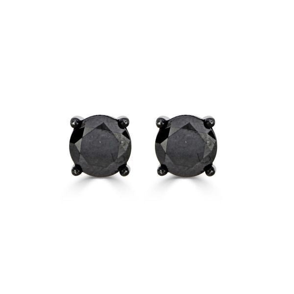 LADIES EARRINGS 1/2 CT BLACK ROUND DIAMOND SILVER
