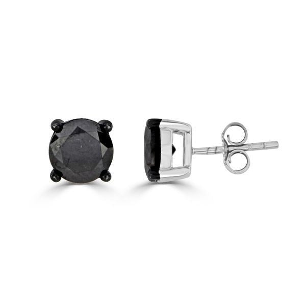 LADIES EARRINGS 1/2 CT BLACK ROUND DIAMOND SILVER