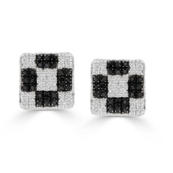 LADIES EARRINGS 1 1/6 CT WHITE/BLACK ROUND DIAMOND 10K YELLOW GOLD