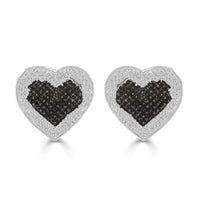 Thumbnail for LADIES HEART EARRINGS 3/8 CT WHITE/BLACK ROUND DIAMOND STESILVER