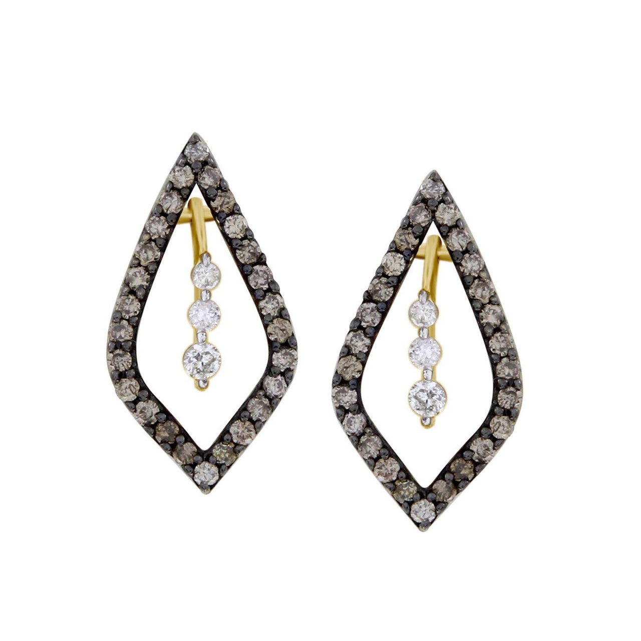 LADIES EARRINGS 1/2 CT WHITE/CHOCOLATE ROUND DIAMOND 10K YELLOW GOLD