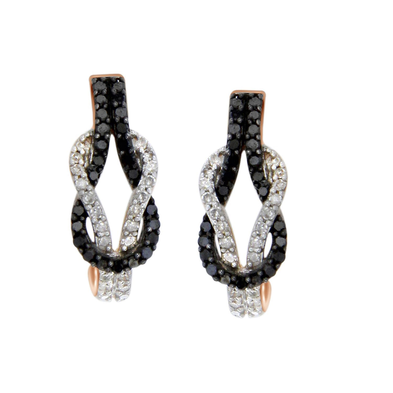 LADIES EARRINGS 1/3 CT WHITE/BLACK ROUND DIAMOND 14K ROSE GOLD