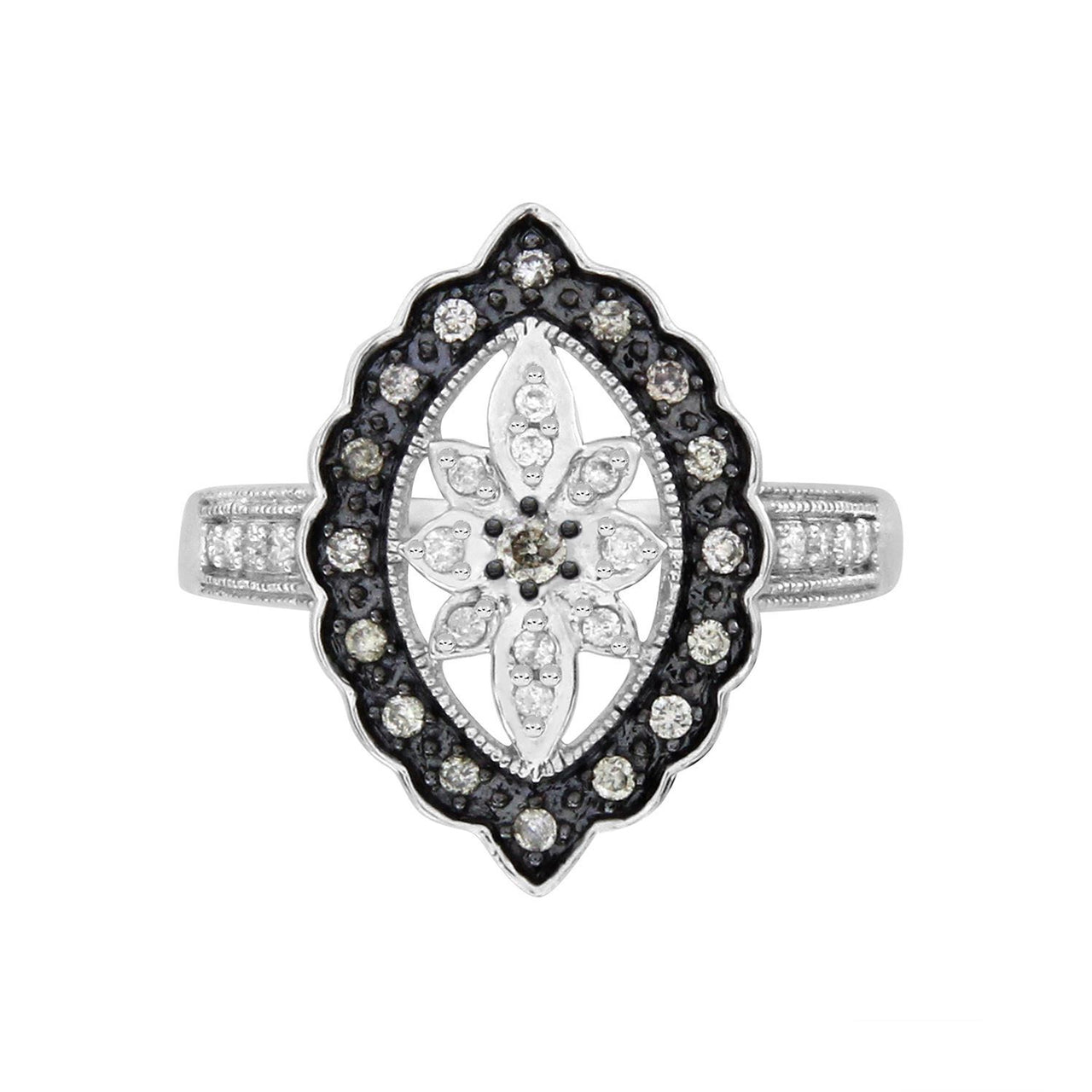 LADIES RING 1/4 CT ROUND/CHOCOLATE DIAMOND 10K WHITE GOLD
