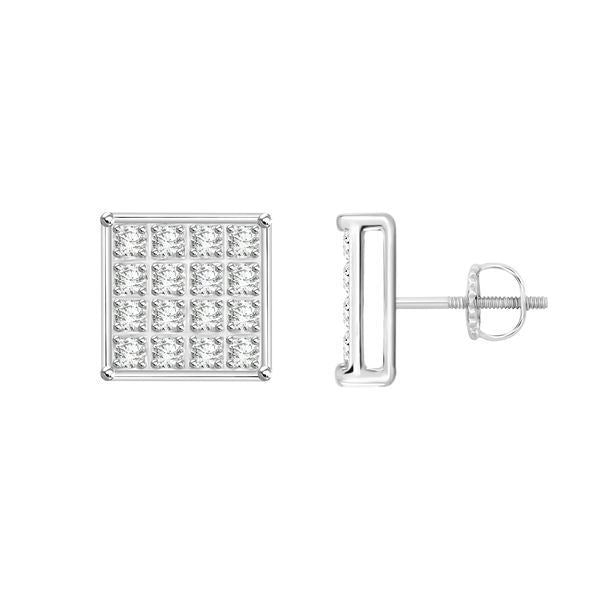 MEN'S  YUVA EARRINGS 1/20 CT ROUND DIAMOND 10K WHITE GOLD