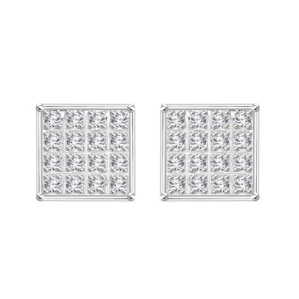 MEN'S  YUVA EARRINGS 1/20 CT ROUND DIAMOND 10K WHITE GOLD