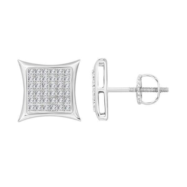 MEN'S EARRINGS 1/4 CT ROUND DIAMOND 10K WHITE GOLD