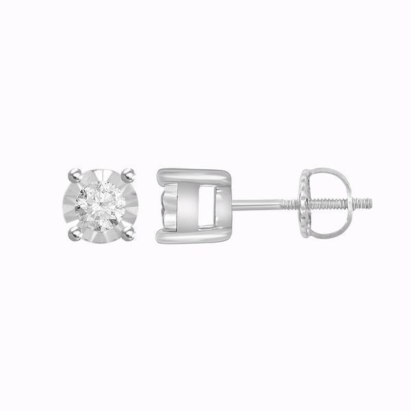 LADIES EARRINGS 1/10 CT ROUND DIAMOND SILVER WHITE