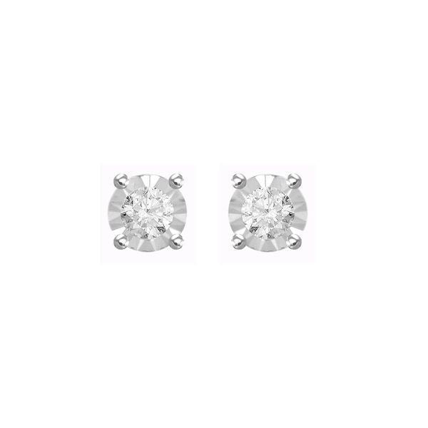 LADIES EARRINGS 1/10 CT ROUND DIAMOND SILVER WHITE