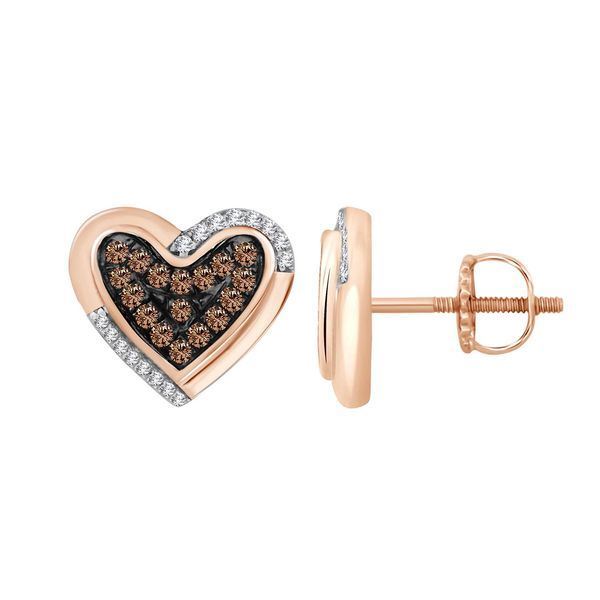 LADIES EARRING 1/4 CT WHITE/CHOCOLATE ROUND DIAMOND 10K ROSE GOLD