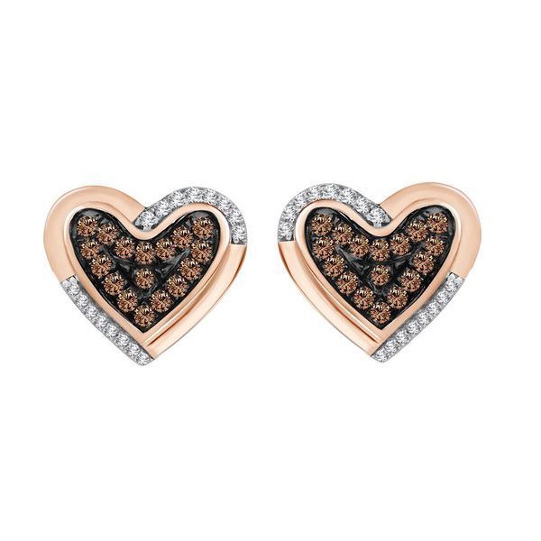 LADIES EARRING 1/4 CT WHITE/CHOCOLATE ROUND DIAMOND 10K ROSE GOLD