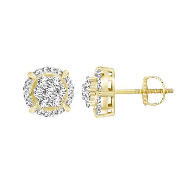LADIES EARRINGS 1/2 CT ROUND DIAMOND 10K YELLOW GOLD