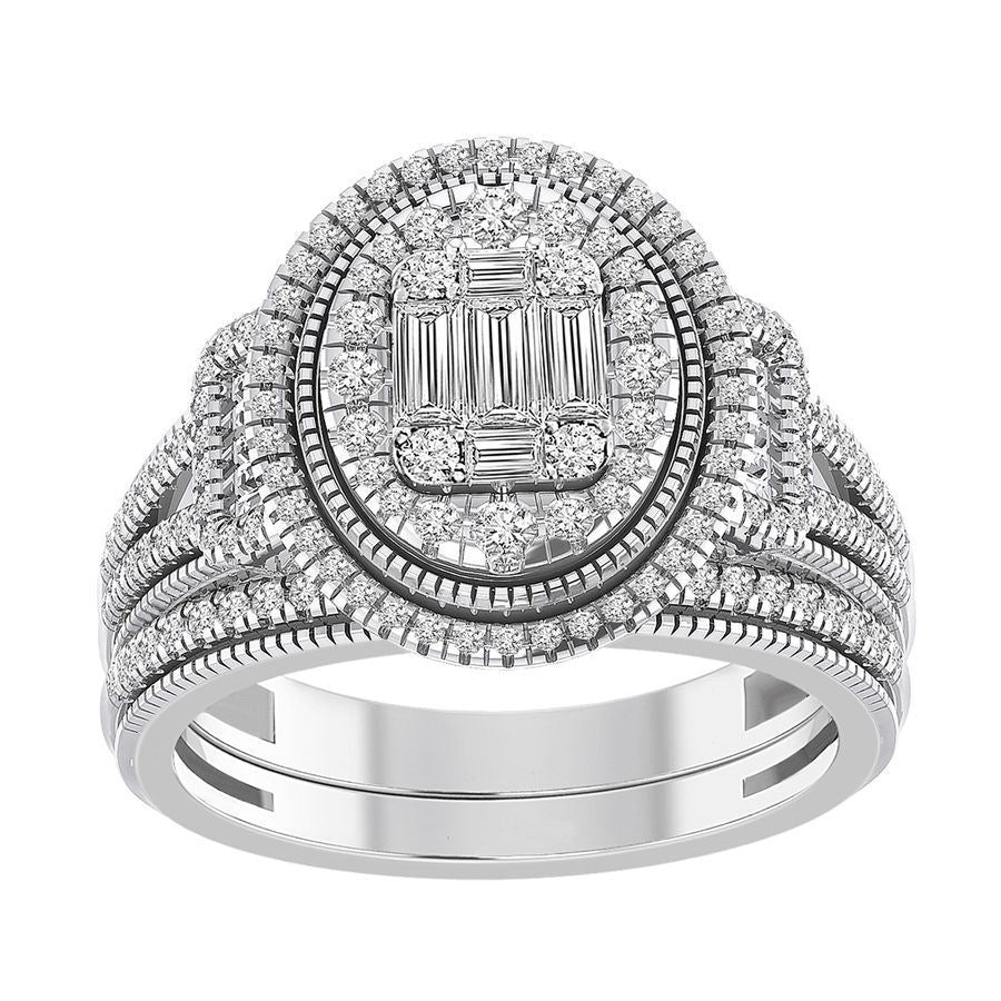 LADIES RING 1 CT ROUND/BAGUETTE DIAMOND 14K WHITE GOLD