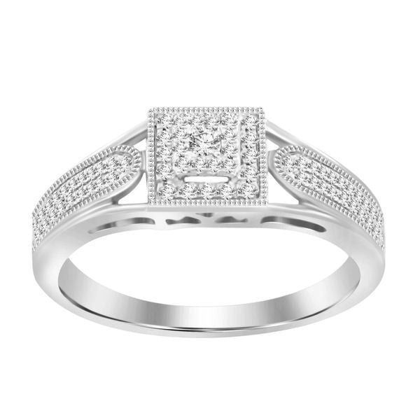 LADIES RING 1/4 CT ROUND/PRINCESS DIAMOND 10K WHITE GOLD