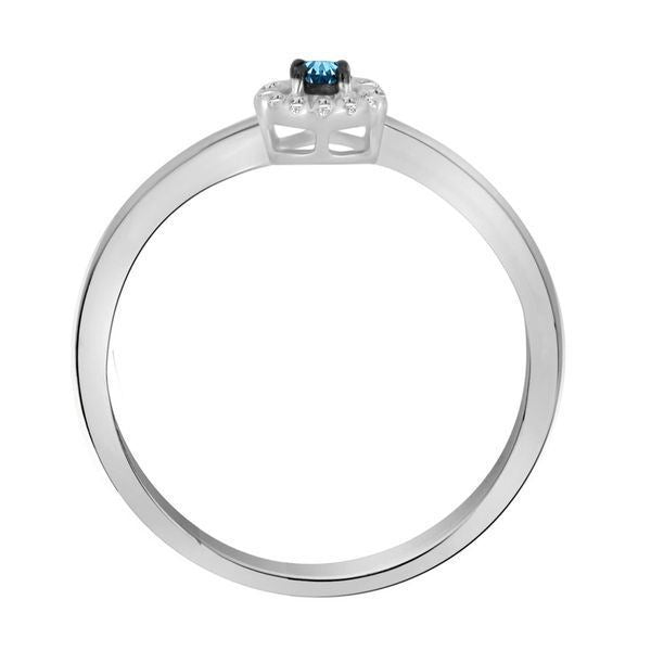 LADIES RING 1/10 CT WHITE/BLUE ROUND DIAMOND 10K WHITE GOLD