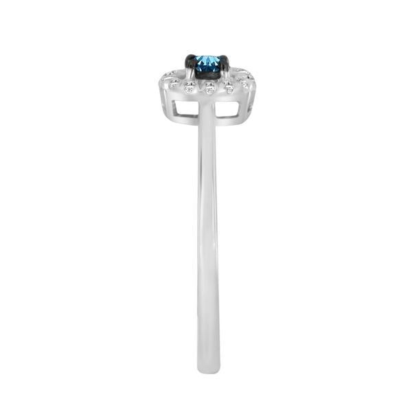 LADIES RING 1/10 CT WHITE/BLUE ROUND DIAMOND 10K WHITE GOLD