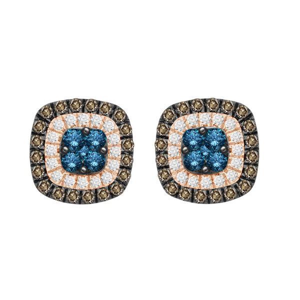 LADIES EARRING 1 CT ROUND /CAPPUCCINO/BLU DIAMOND 10K ROSE GOLD