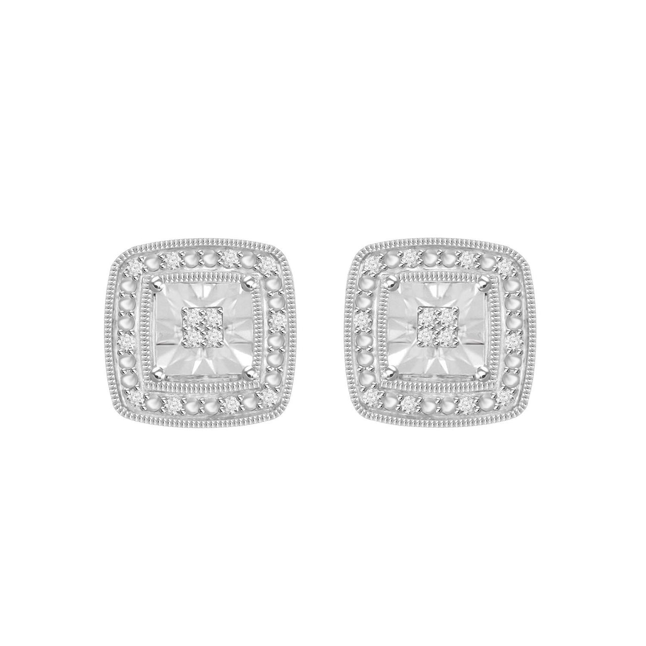 LADIES EARRINGS 1/10 CT ROUND DIAMOND SILVER WHITE