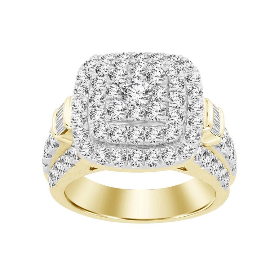 LADIES RING 3 CT ROUND/BAGUETTE DIAMOND 10K YELLOW GOLD