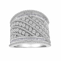 Thumbnail for LADIES RING 1 CT ROUND/BAGUETTE DIAMOND SILVER