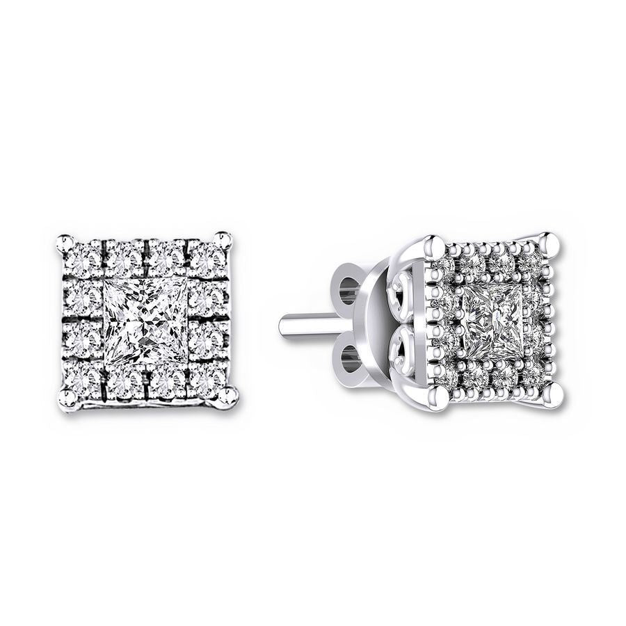 LADIES EARRINGS 1/4 CT ROUND/PRINCESS DIAMOND 14K WHITE GOLD