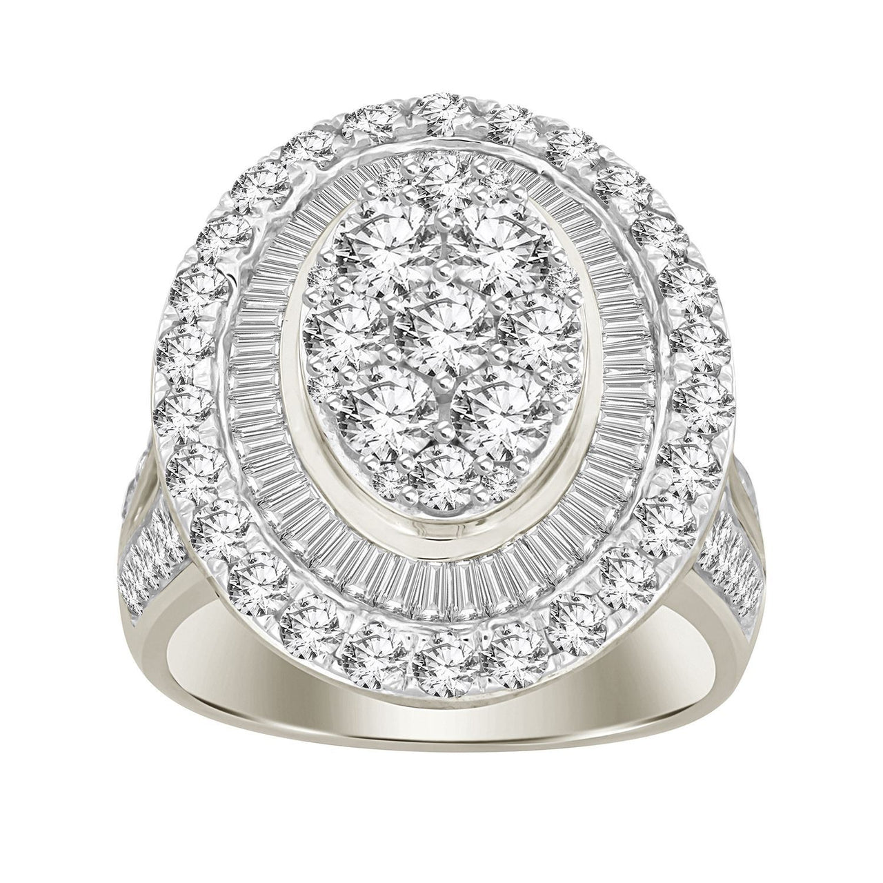 LADIES RING 3 CT ROUND/BAGUETTE DIAMOND 10K WHITE GOLD
