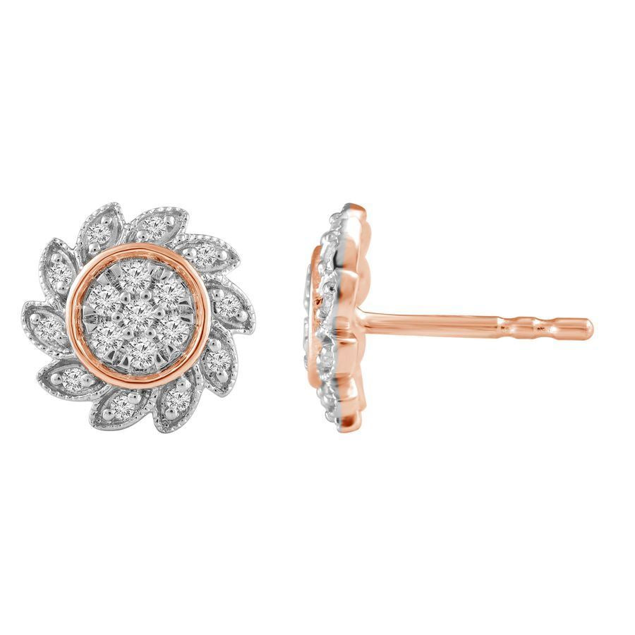 LADIES EARRING 1/6 CT ROUND DIAMOND 10K ROSE GOLD