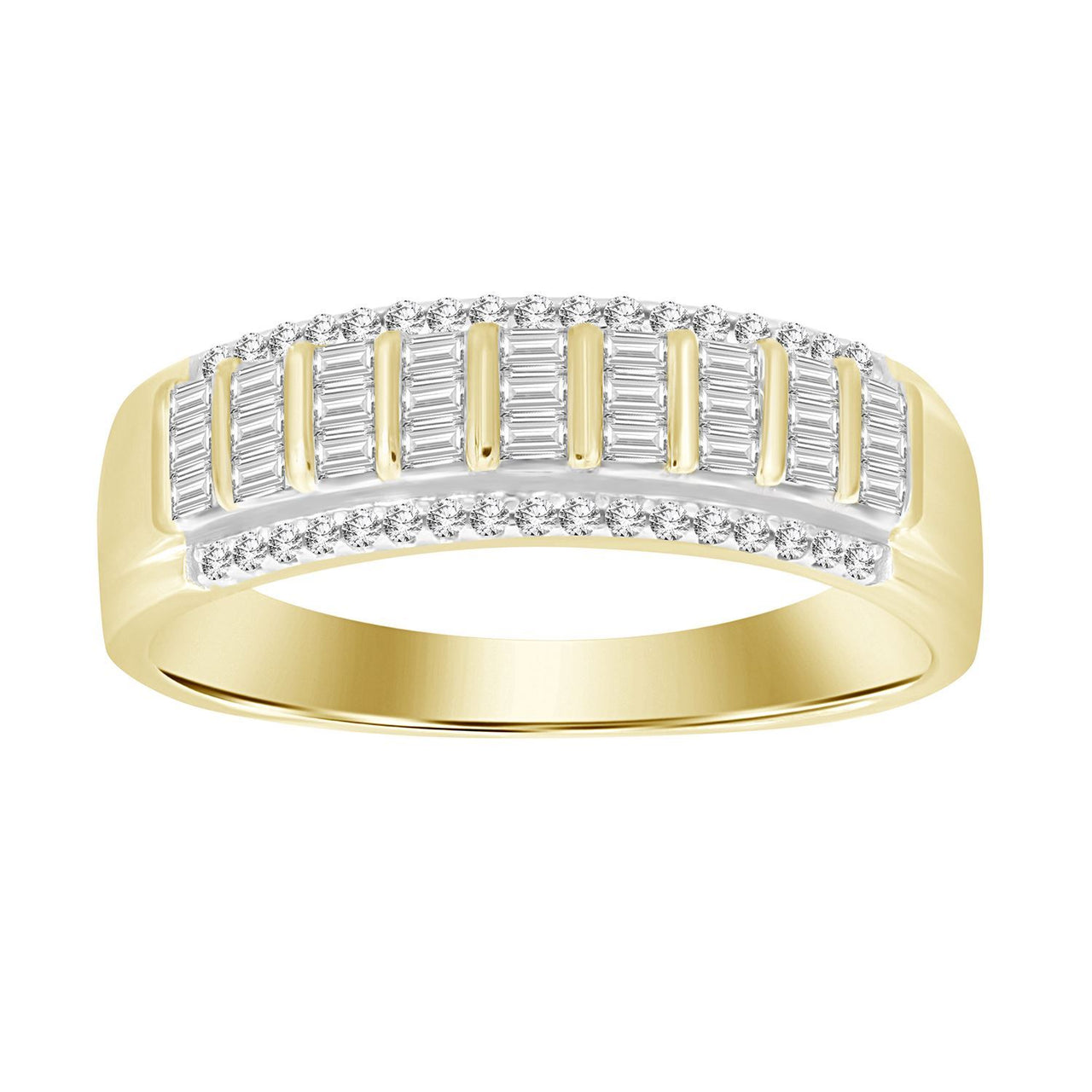 LADIES BAND 1/4 CT ROUND/BAGUETTE DIAMOND 10K YELLOW GOLD