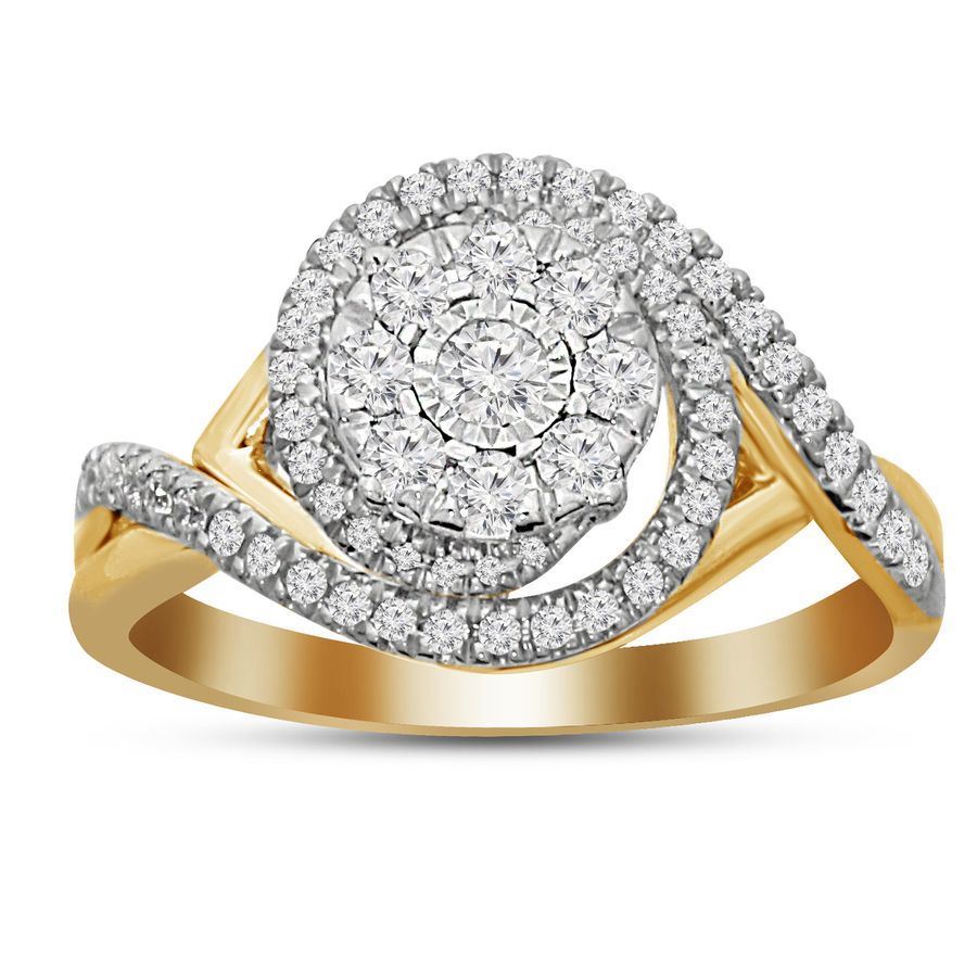 LADIES RING 1/2 CT ROUND DIAMOND 10K YELLOW GOLD
