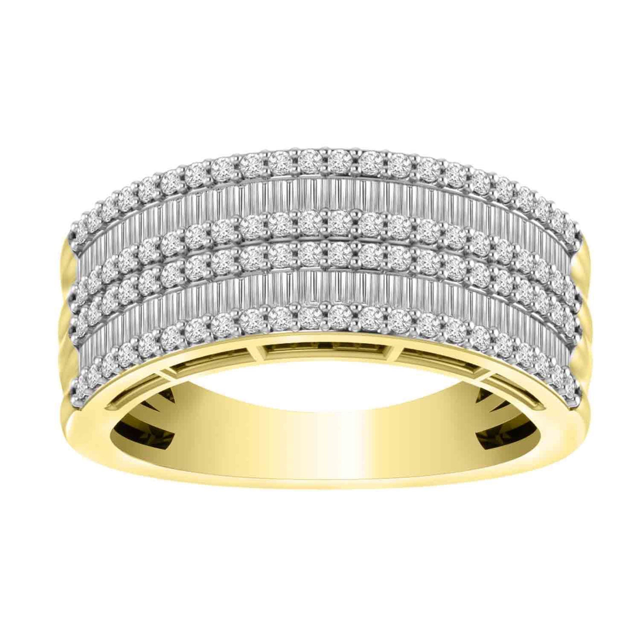 LADIES RING 1 CT ROUND/BAGUETTE DIAMOND 10K YELLOW GOLD