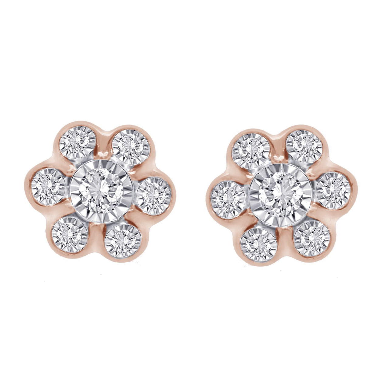 LADIES EARRINGS 1/4 CT ROUND DIAMOND 10K ROSE GOLD