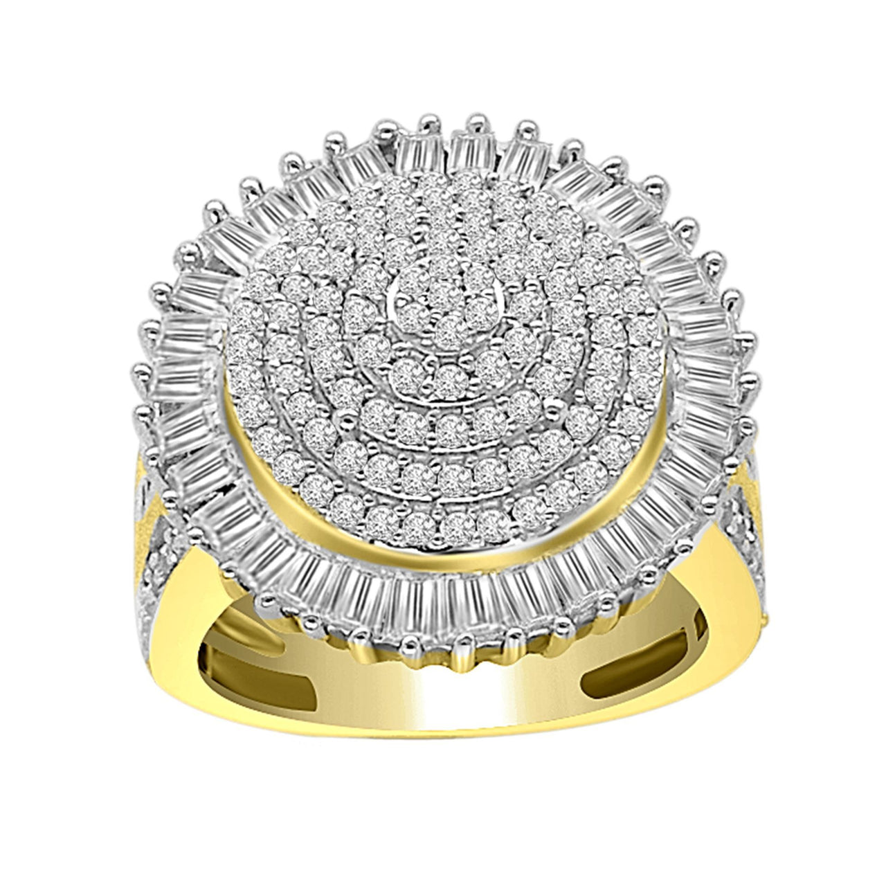 LADIES RING 2 CT ROUND/BAGUETTE DIAMOND 10K YELLOW GOLD