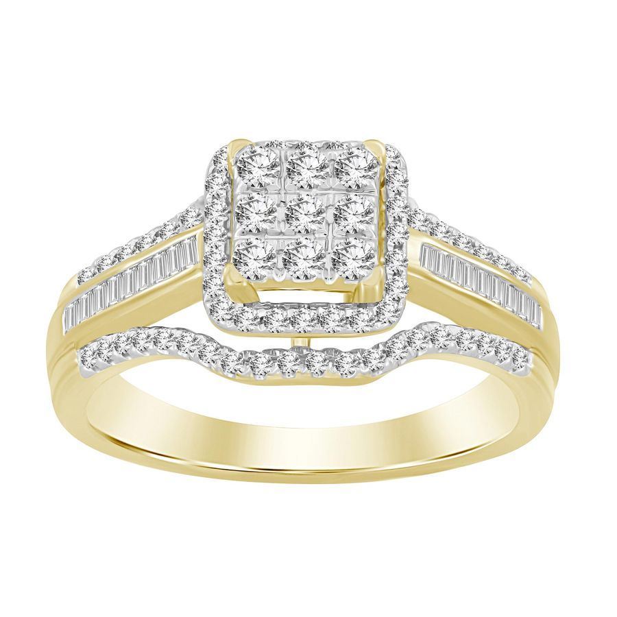 LADIES RING 1/2 CT ROUND/BAGUETTE DIAMOND 10K YELLOW GOLD
