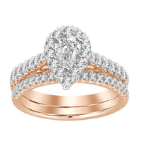 Thumbnail for LADIES BRIDAL RING SET 1 CT ROUND/PEAR DIAMOND 14K ROSE GOLD