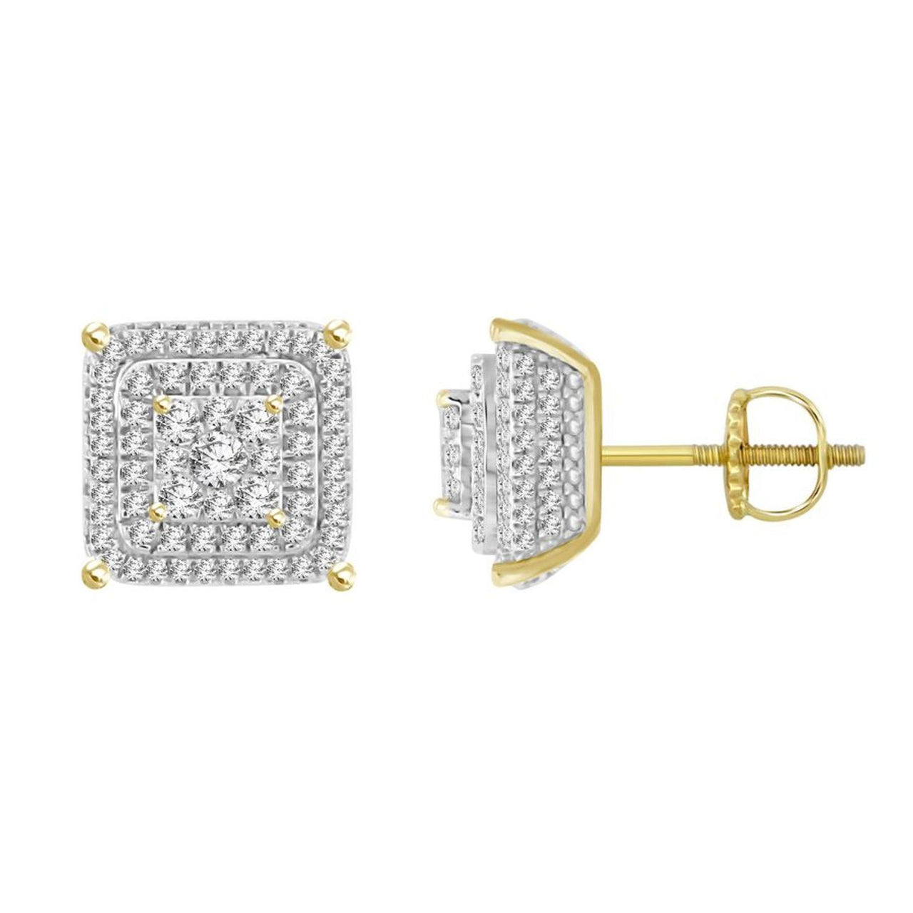 MEN'S EARRING 1 CT ROUND DIAMOND 10K YELLOW GOLD