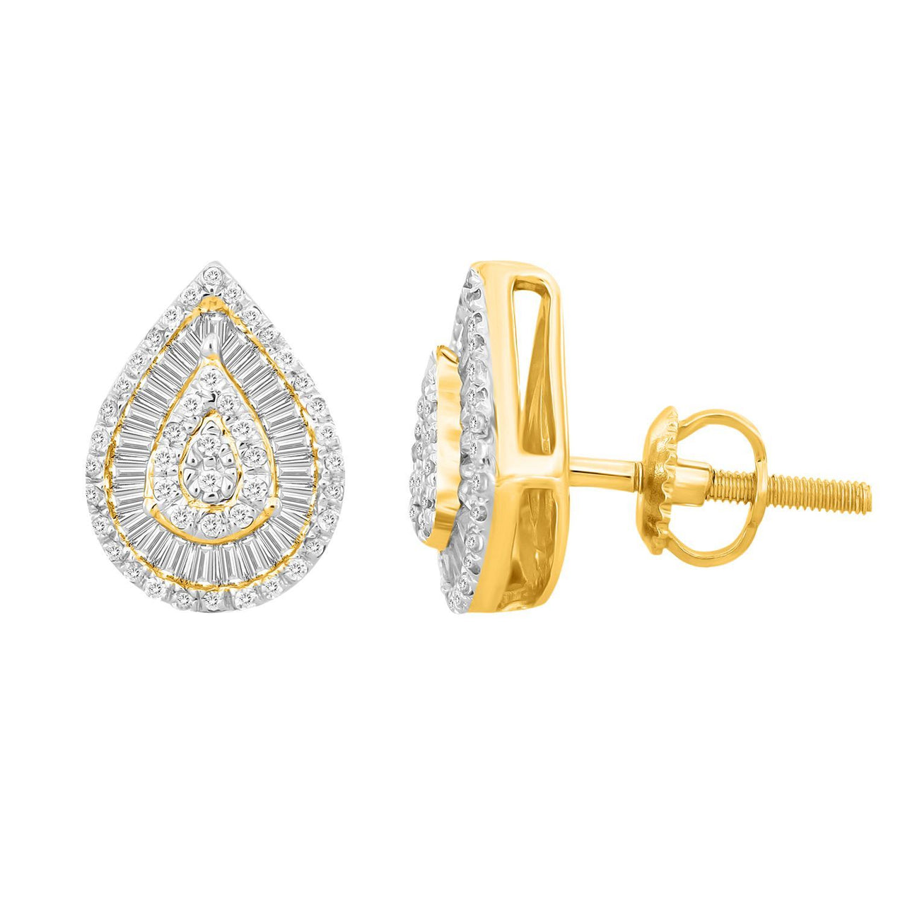 LADIES EARRING 1/2 CT ROUND/BAGUETTE DIAMOND 10K YELLOW GOLD