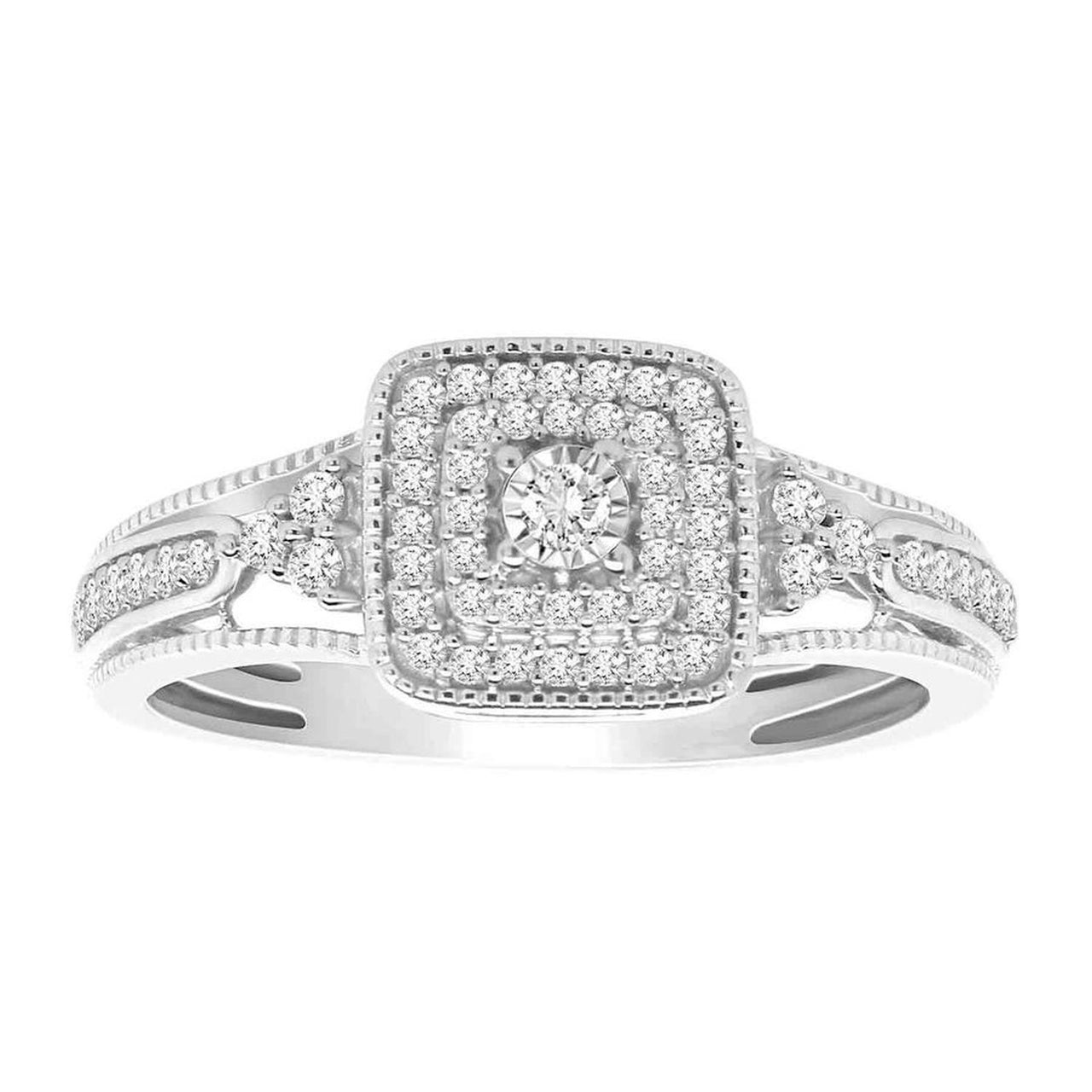 LADIES RING 1/4 CT ROUND DIAMOND 10K WHITE GOLD