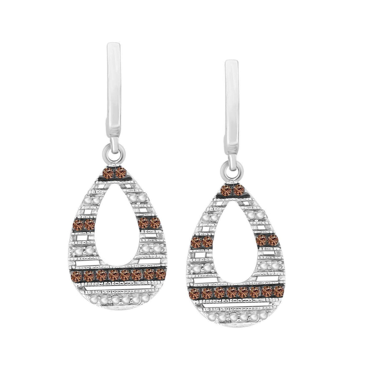 LADIES EARRINGS 1/5 CT WHITE/CHOCOLATE ROUND DIAMOND SILVER