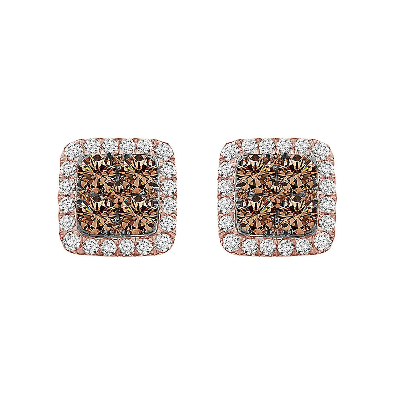 LADIES EARRINGS 3 3/8 CT WHITE/CHOCOLATE ROUND DIAMOND 14K WHITE GOLD