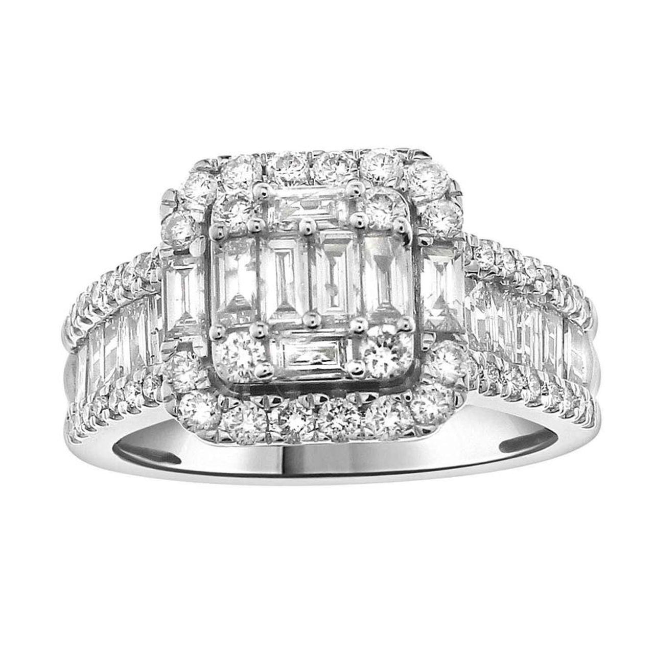 LADIES RING 1 1/2 CT ROUND DIAMOND 14K WHITE GOLD