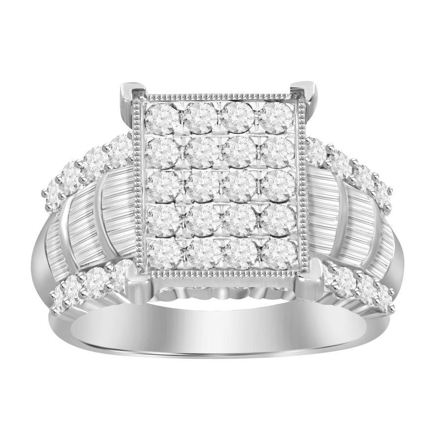 LADIES RING 2 CT ROUND DIAMOND 10K WHITE GOLD