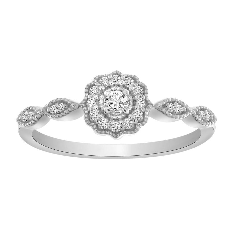 LADIES RING 1/6 CT ROUND DIAMOND 10K WHITE GOLD