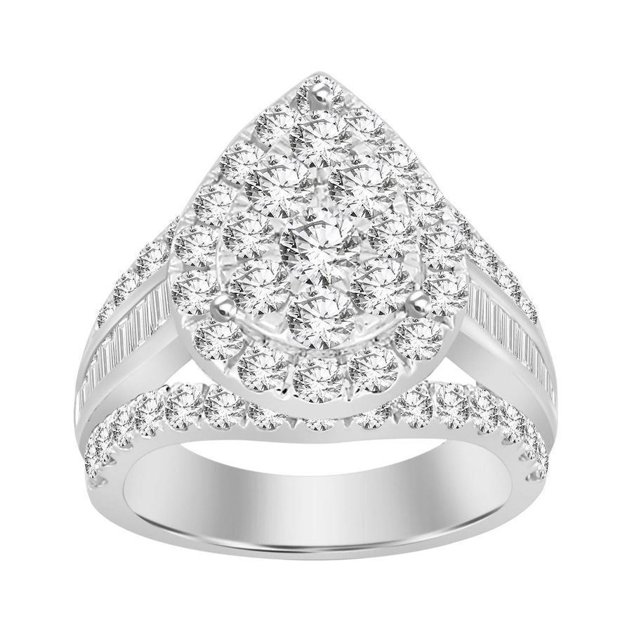 LADIES RING 5 CT ROUND/BAGUETTE DIAMOND 10K WHITE GOLD