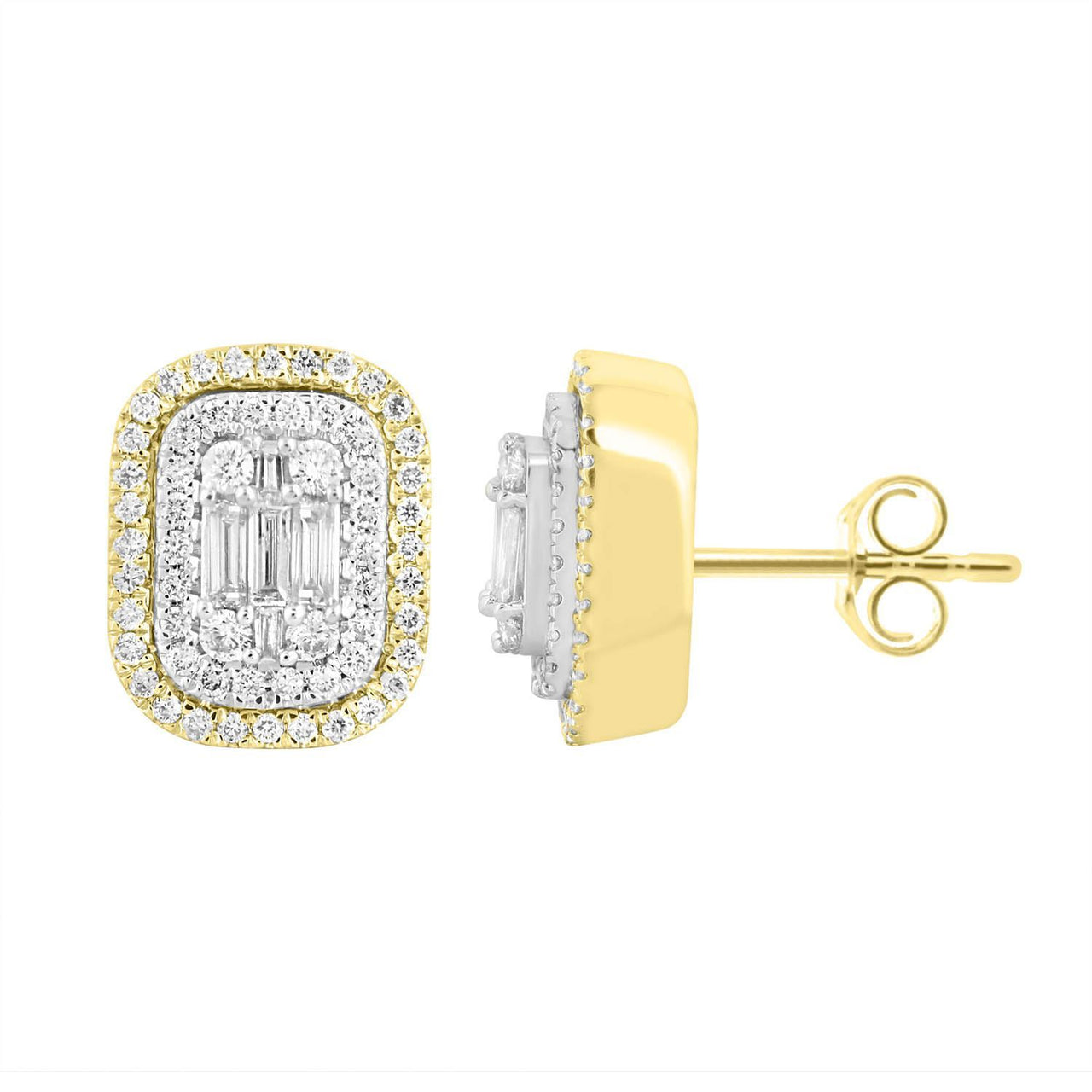LADIES EARRING 1 CT ROUND/BAGUETTE DIAMOND 10K YELLOW GOLD