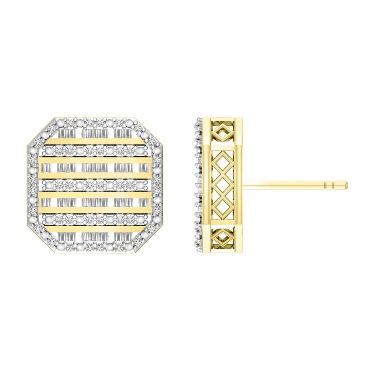 LADIES EARRING 1/2 CT ROUND/BAGUETTE DIAMOND 10K YELLOW GOLD