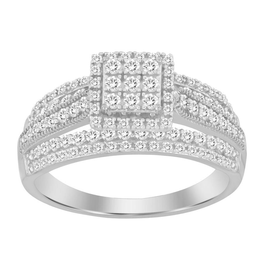 LADIES RING 1/2 CT ROUND DIAMOND 10K WHITE GOLD